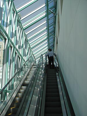 escalator to third floor of Asian Art Museum