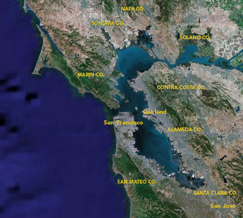 San Francisco Bay Area Map - by counties