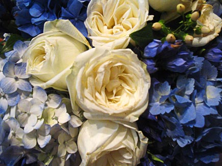 blue and white bouquets to art