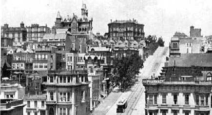 nob hill, 1902, with leland stanford and mark hopkins mansions