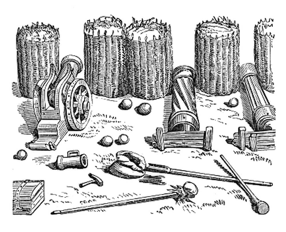  Portable gabions in military application, from Dictionnaire raisonné de l'architecture française du XIe au XVIe siècle, by Eugène Viollet-Le-Duc, 1856.